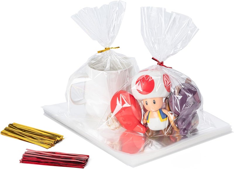 Aegero Cello Cellophane Treat Bags, 200 Pcs 8x10Inches Clear Cellophane Bags with 200 Twist Ties for Gift Wrapping,Packaging Candies,Dessert,Bakery,Party Favors - Image 2